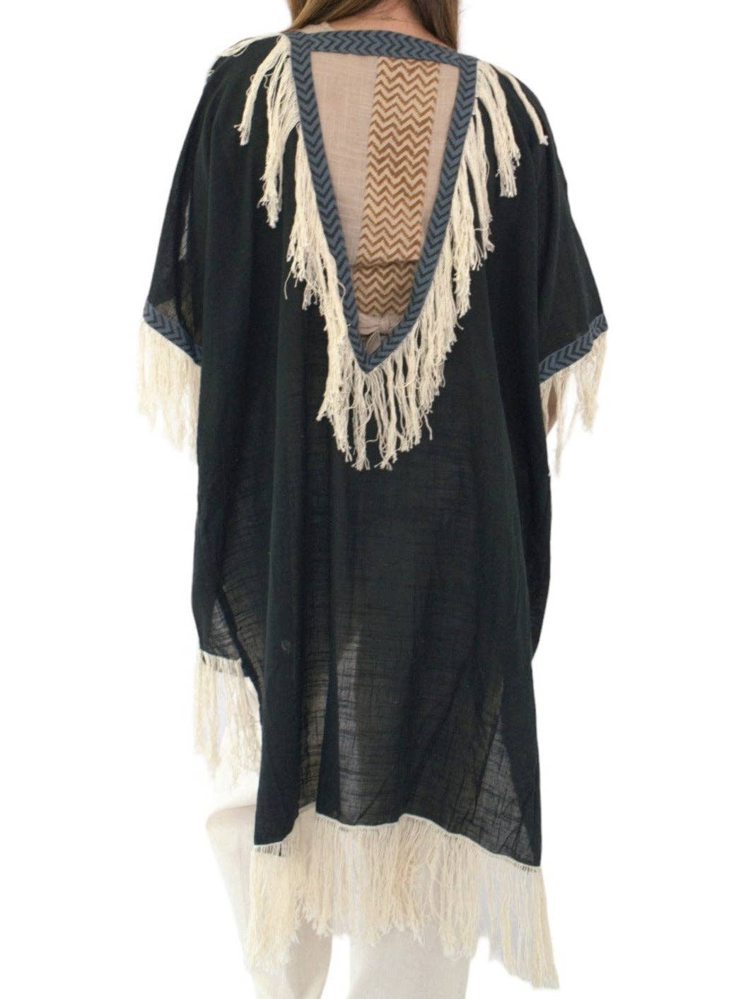 Organic Cotton Fringe Shrug (Forest Green)