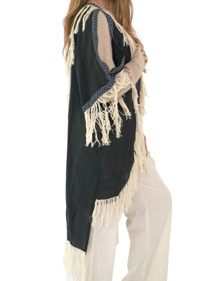 Organic Cotton Fringe Shrug (Forest Green)
