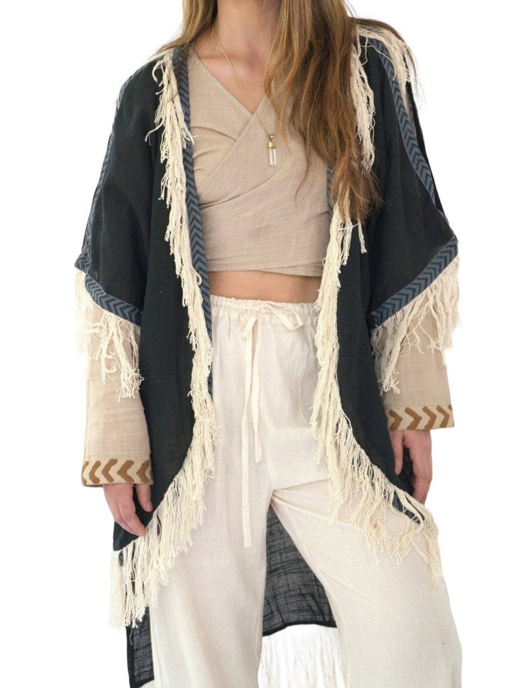 Organic Cotton Fringe Shrug (Forest Green)