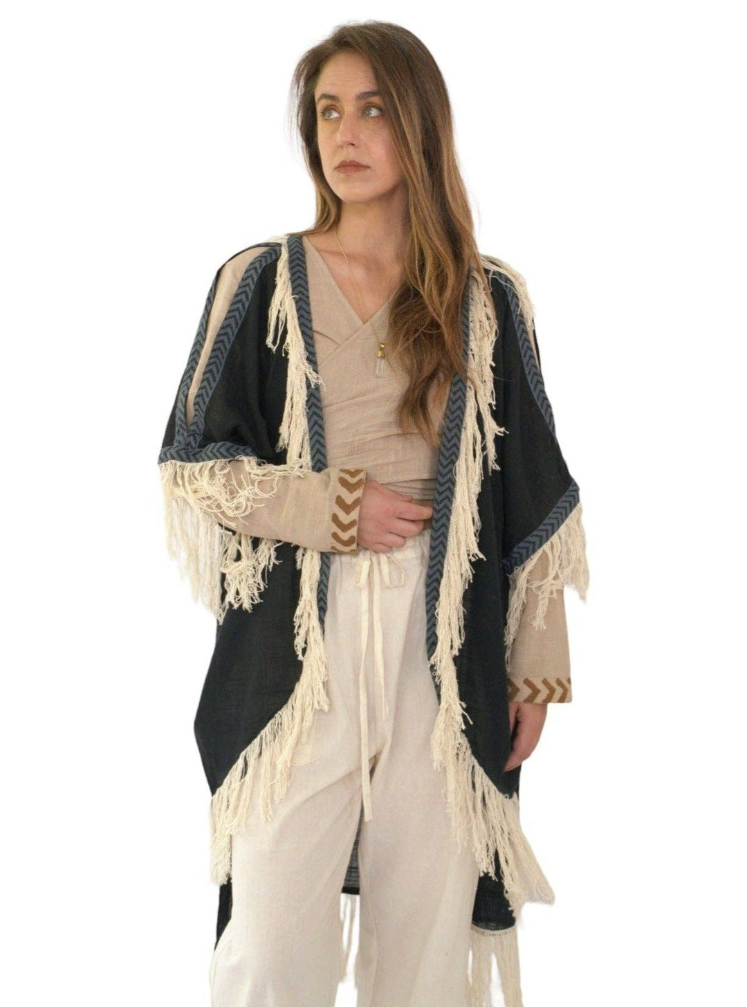 Organic Cotton Fringe Shrug (Forest Green)