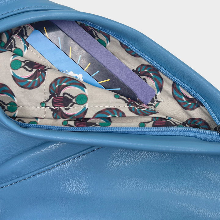 Ceramic Blue Faux Leather Sash Bag