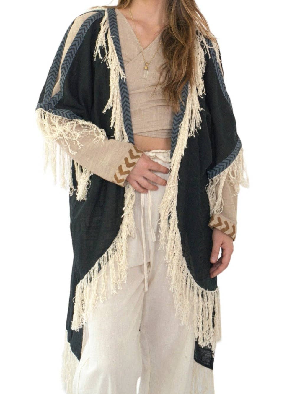 Organic Cotton Fringe Shrug (Forest Green)