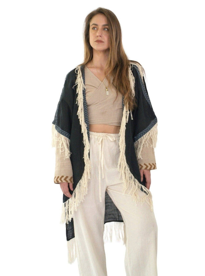 Organic Cotton Fringe Shrug (Forest Green)