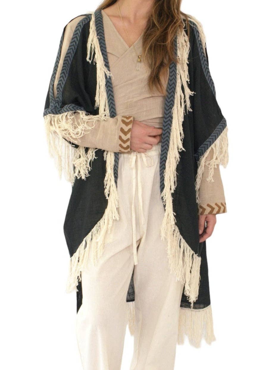 Organic Cotton Fringe Shrug (Forest Green)